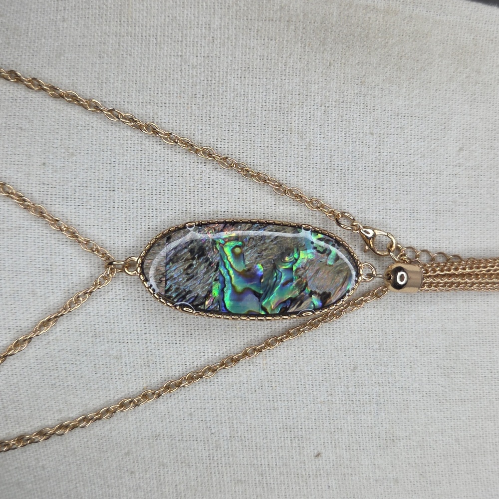 Abalone Shell Statement Necklace 30" Long Pendant… - image 2